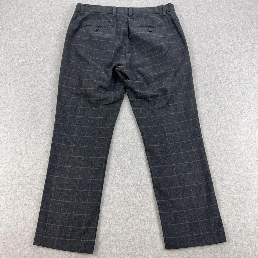 Banana Republic Aiden Pants Mens 32 Gray Check Slim Chino Stretch Office 34x27